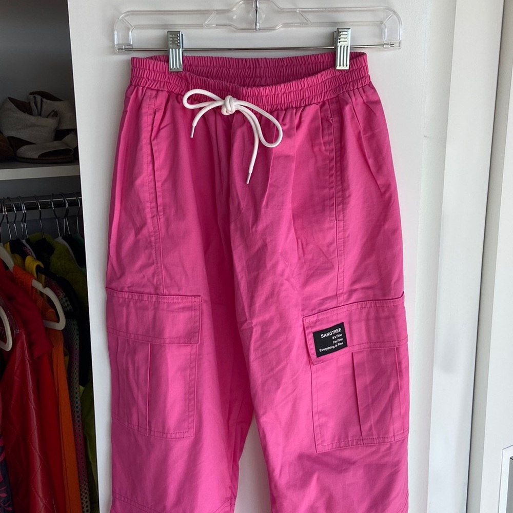 Neon Pink Cuffed Cargo Pants